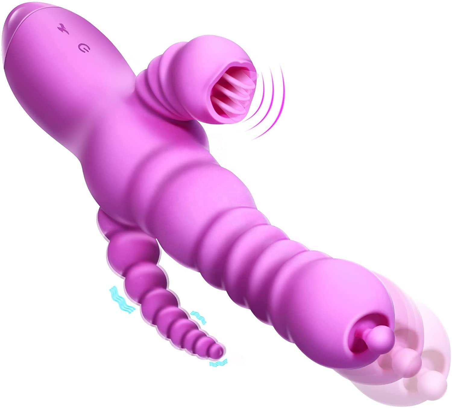 2022 New 3 In 1 Clitoral Tongue Licking G Spot Rabbit Vibrator Adult Sex Toy