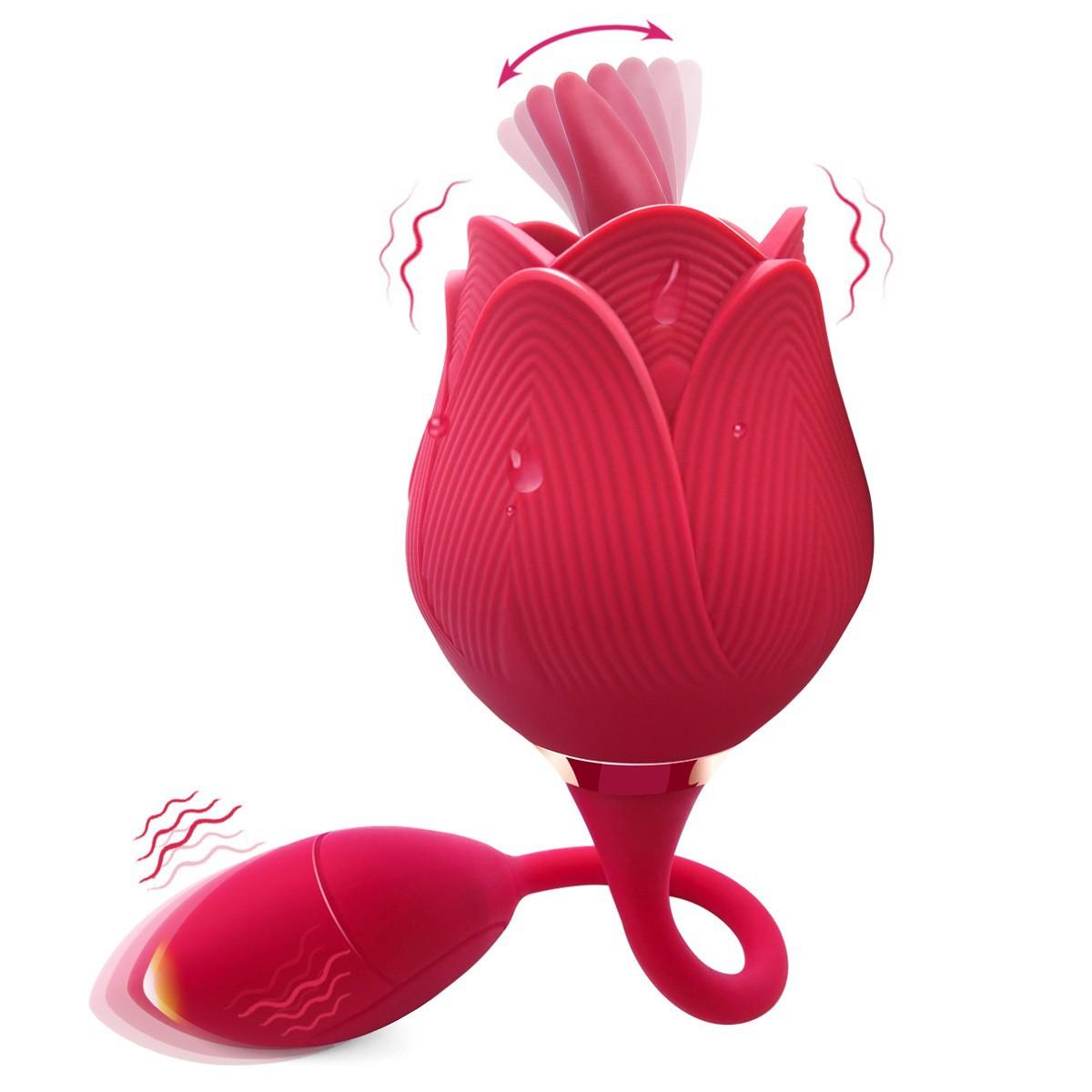 Hotselling Red Rose Vibrator Licking Tongue 2 In 1 With Dildo Clit Stimulator Female Sex Toy For Women