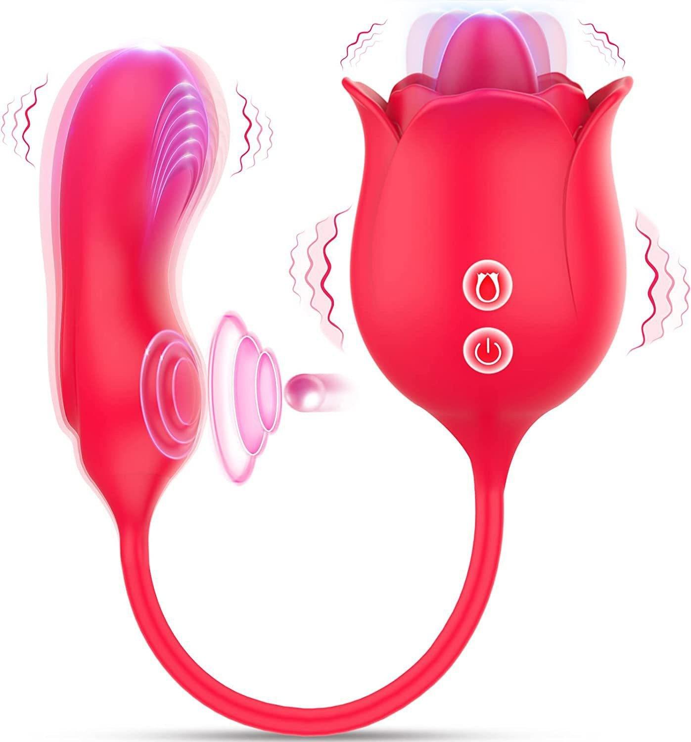New Rose Vibrator With Dildo 2 In 1 Licking Tongue Clit Stimulator Female Sex Toy For Women