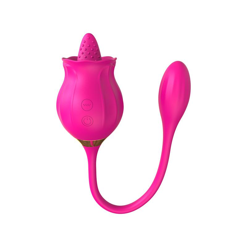2023 New Rose Vibrator With Dildo 2 In 1 Licking Tongue Thrusting Clit Stimulator Female Sex Toy For Women
