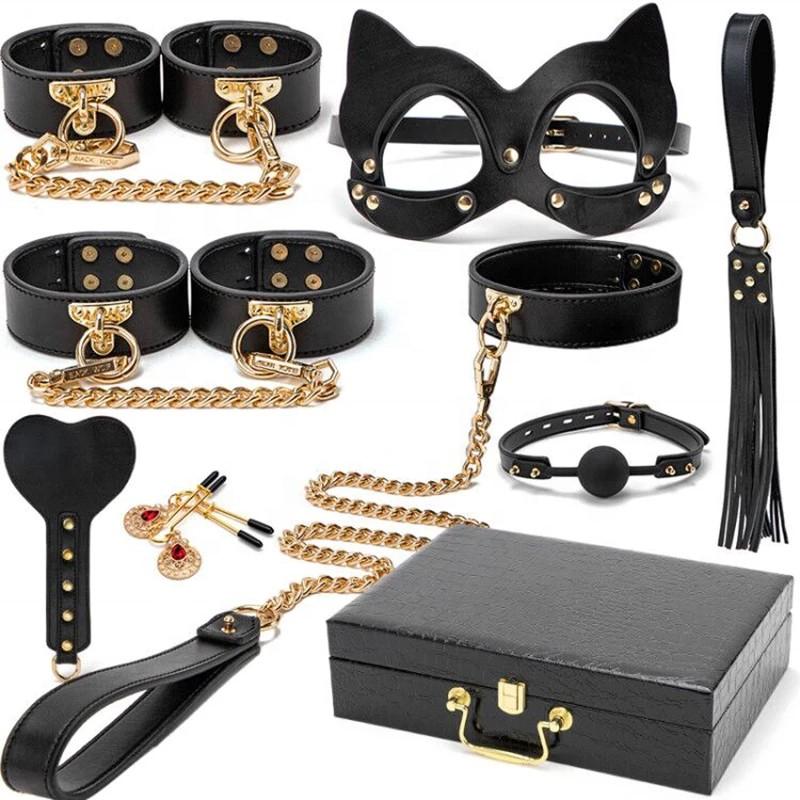 Bdsm Bed Bondage Kits Genuine Leather Restraint Set Handcuffs Collar Gag Erotic Sex Toys For Women Couples Adult Games