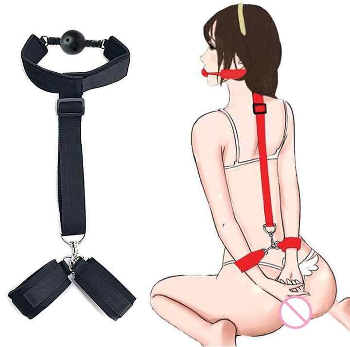  Restraints For Sex Toy For Woman Bdsm Ball Mouth Gag With Leather Handcuffs Sm Kit Adult Sex Bondage For Couples