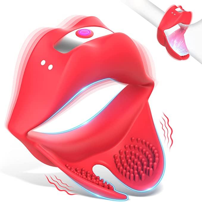  Erection Support Pleasure Enhance Vibrating Cock Ring Vibrator For Penis Red Lips Penis Ringsex Toys For Men
