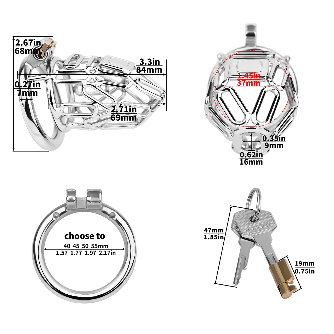 Stainless steel CB lock sexual chastity device
