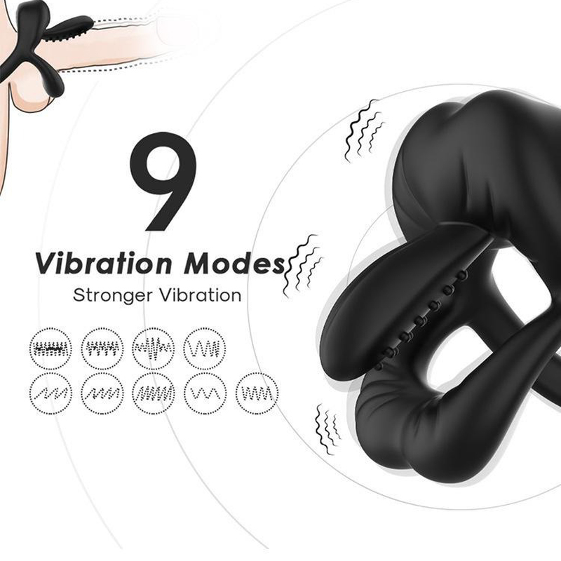 Lips Tongue Erection Enhancer Vibration Cock Ring 9 Frequency Vibration