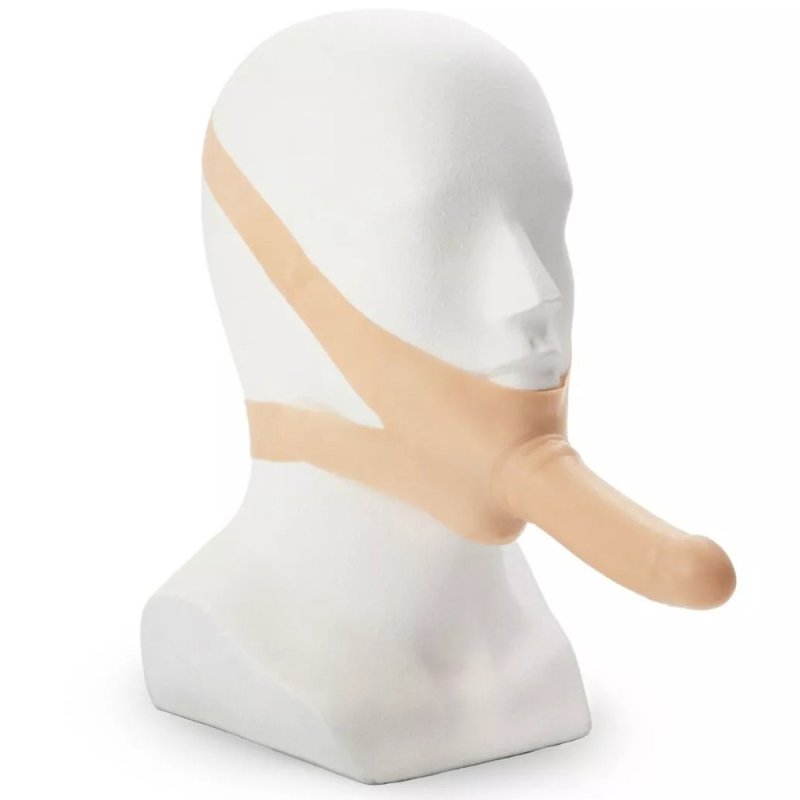 Head mounted latex dildo