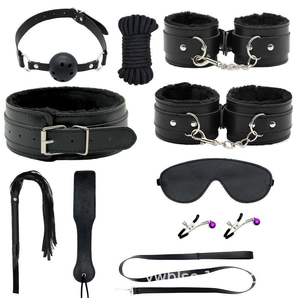 SM 10-piece leather bondage set (black)