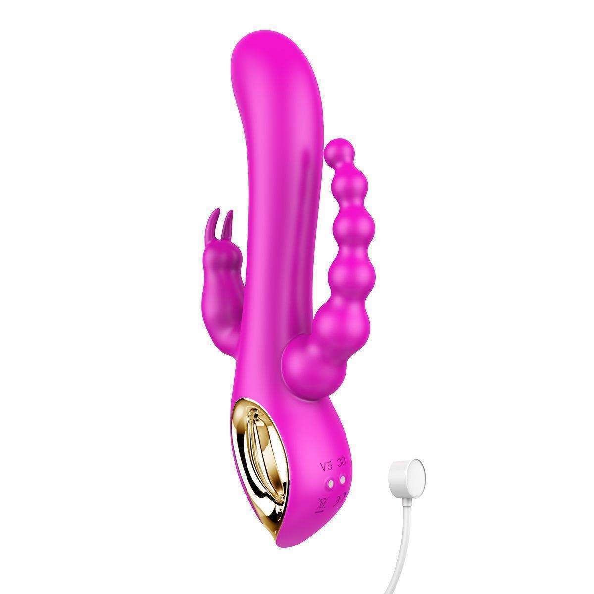 Three head vibration, vestibule, vagina, clitoris, triple stimulation, silicone charged 10 frequency vibrator