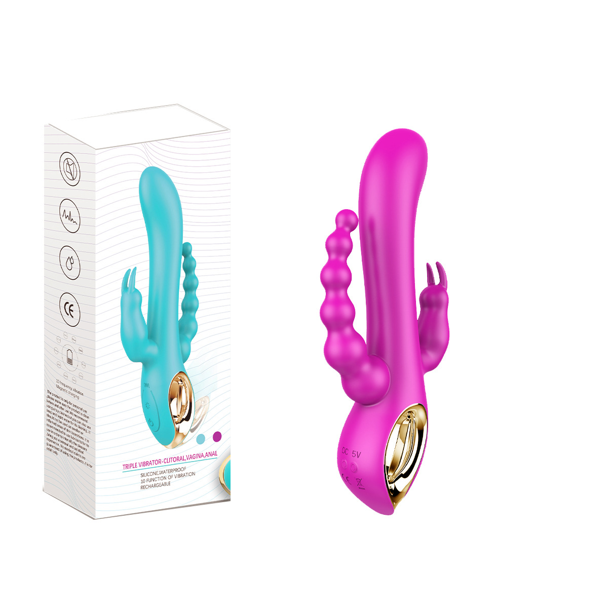 Three head vibration, vestibule, vagina, clitoris, triple stimulation, silicone charged 10 frequency vibrator