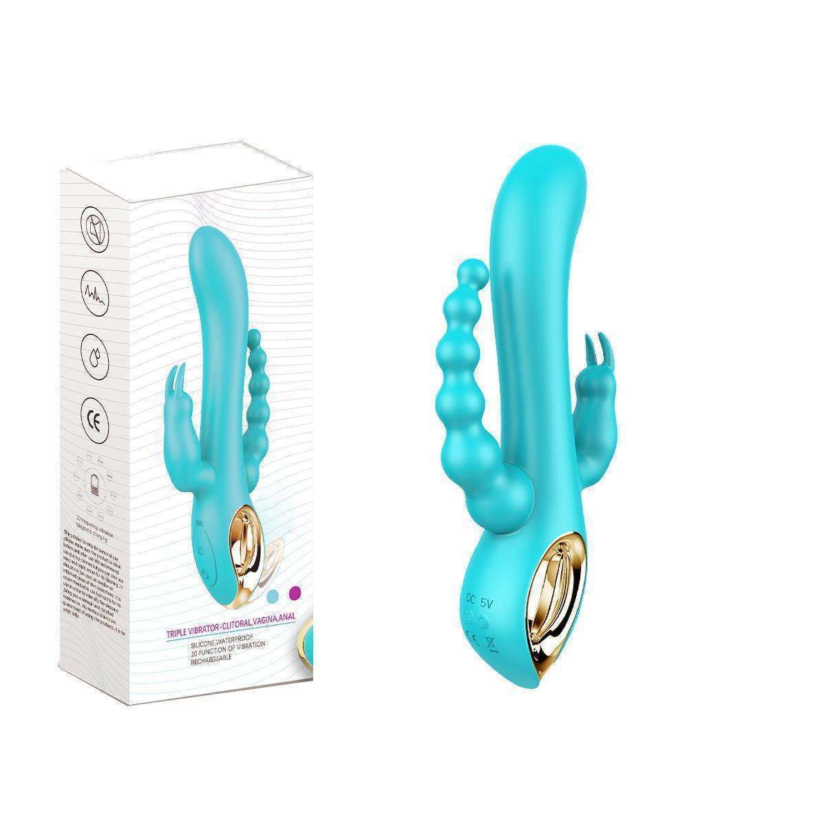 Three head vibration, vestibule, vagina, clitoris, triple stimulation, silicone charged 10 frequency vibrator