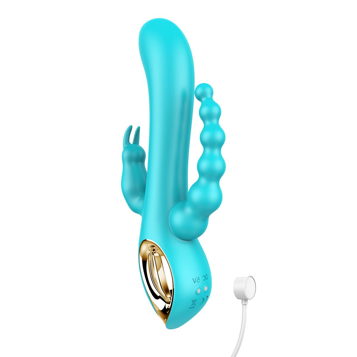 Three head vibration, vestibule, vagina, clitoris, triple stimulation, silicone charged 10 frequency vibrator