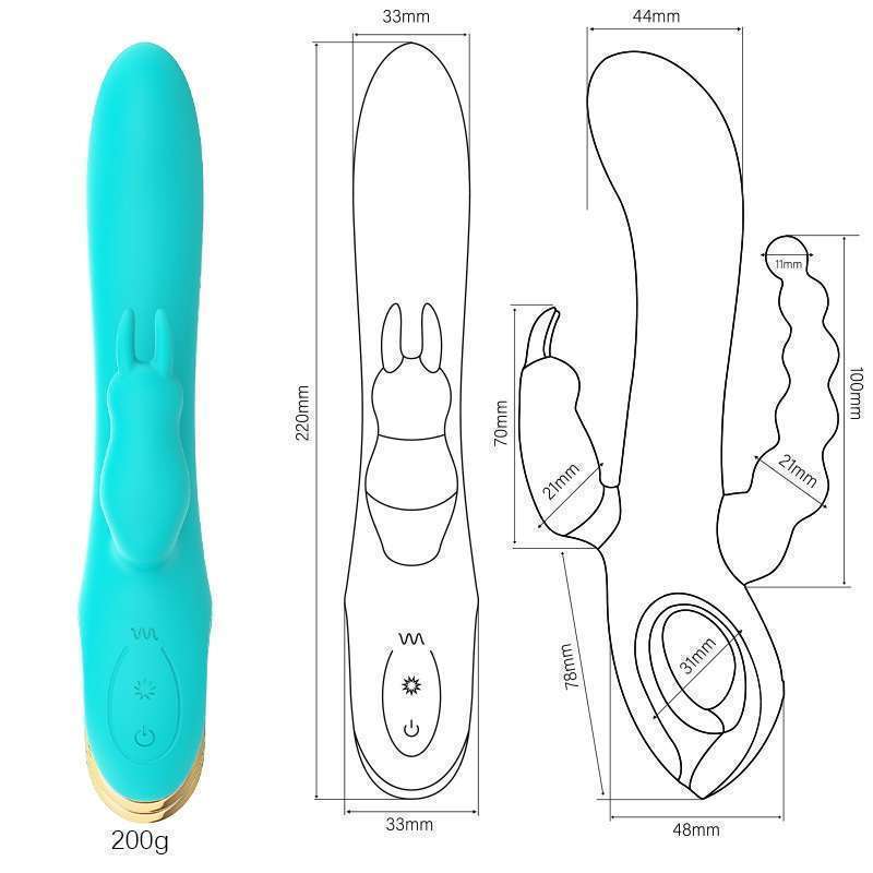 Three head vibration, vestibule, vagina, clitoris, triple stimulation, silicone charged 10 frequency vibrator