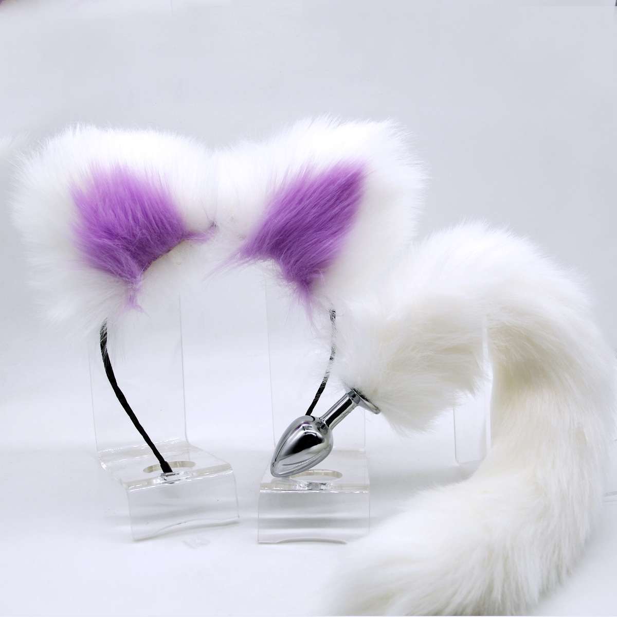 Multicolored tail, plush hairpin, ear clip, role play, anal plug