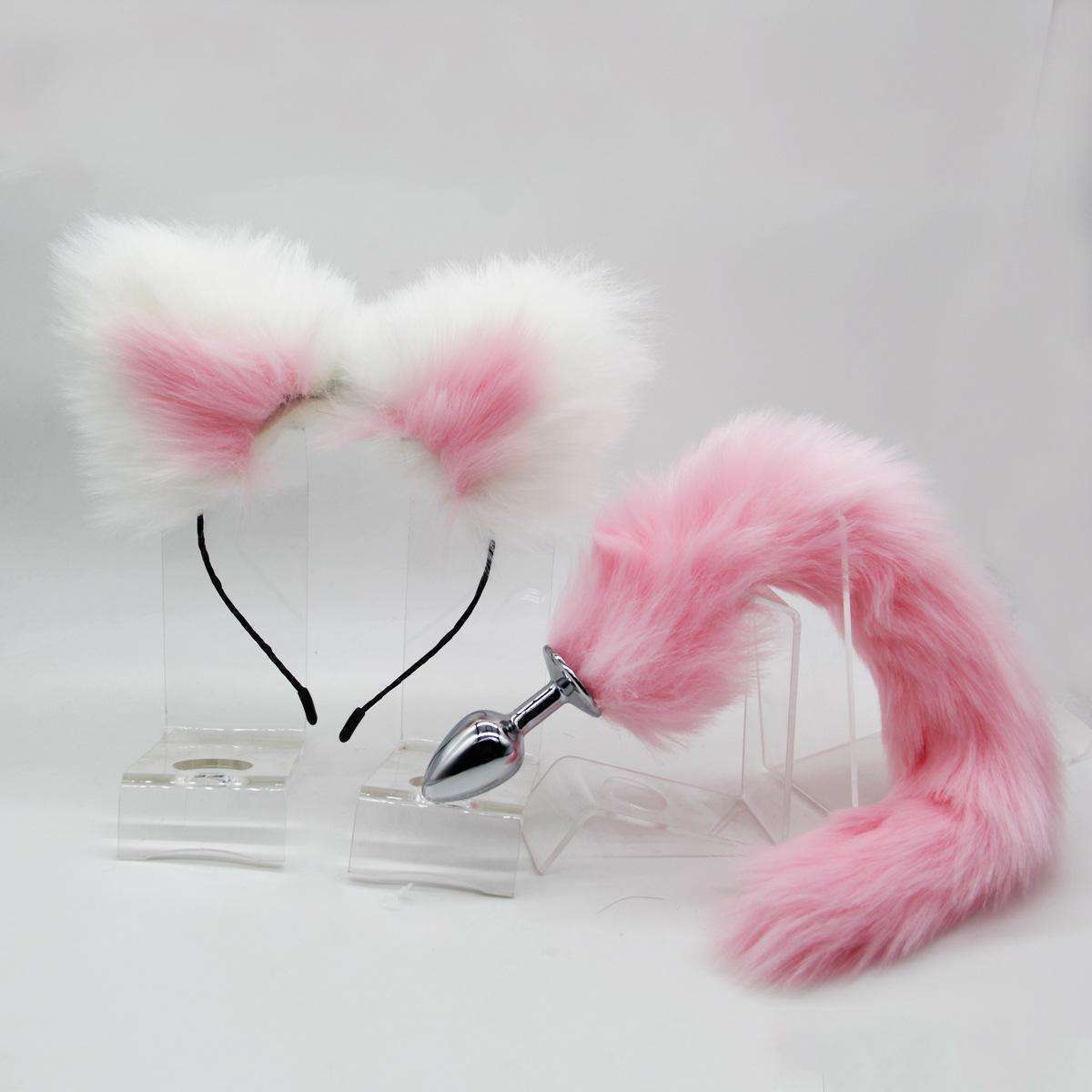 Multicolored tail, plush hairpin, ear clip, role play, anal plug