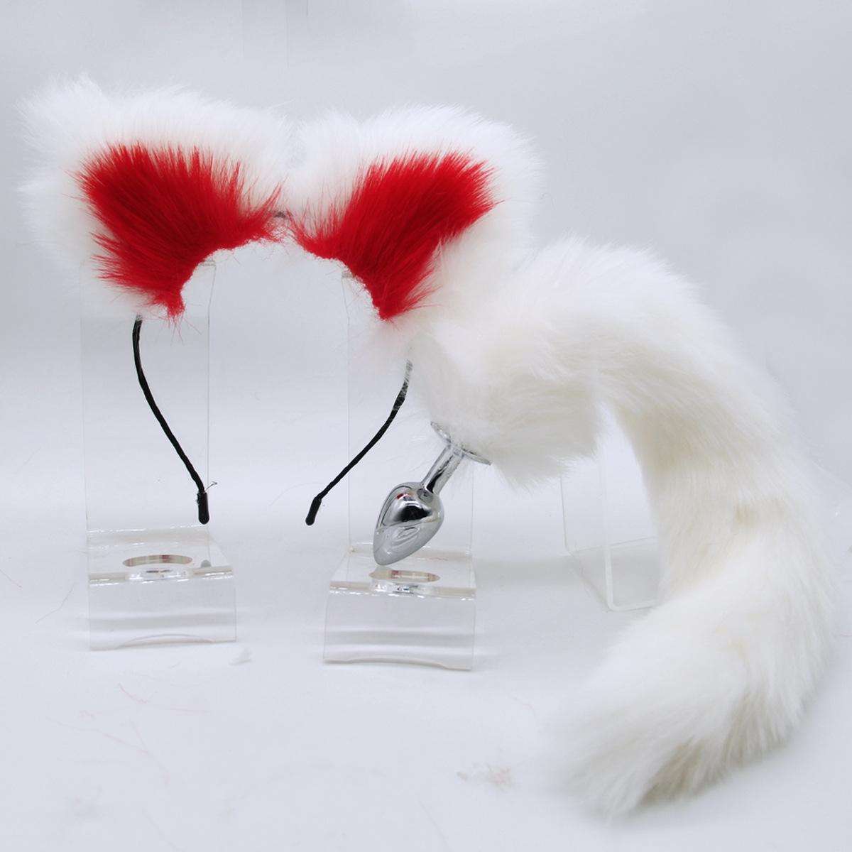 Multicolored tail, plush hairpin, ear clip, role play, anal plug