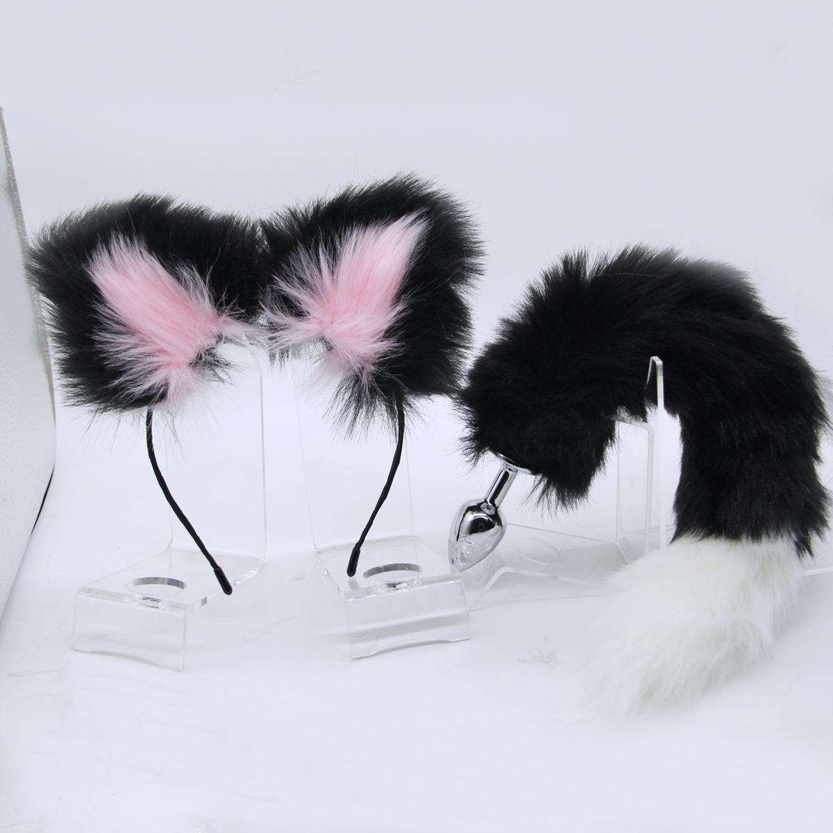 Multicolored tail, plush hairpin, ear clip, role play, anal plug