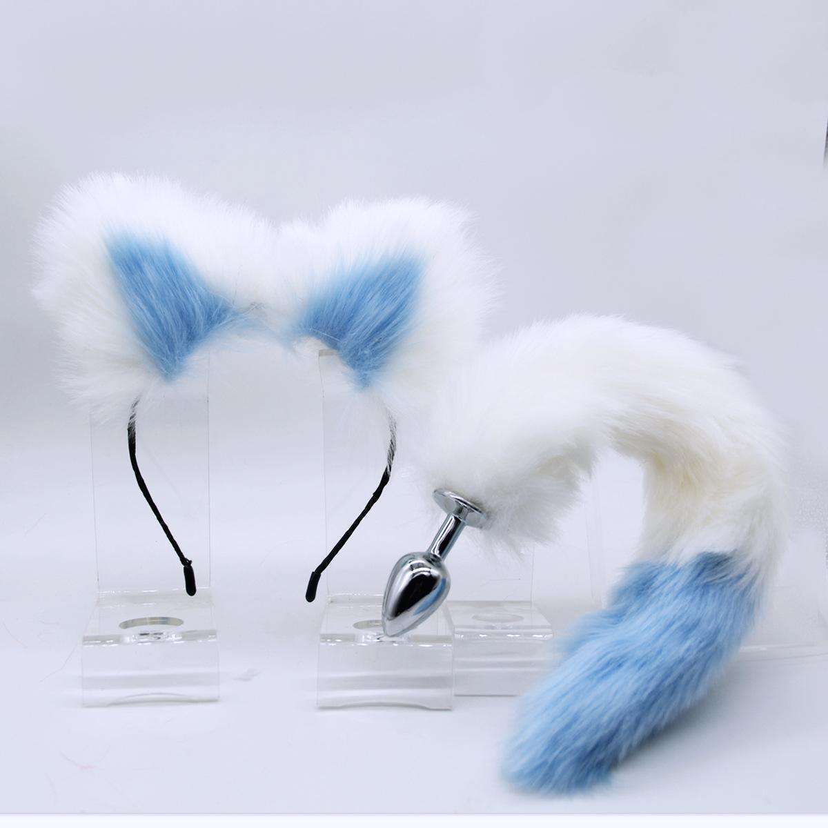 Multicolored tail, plush hairpin, ear clip, role play, anal plug