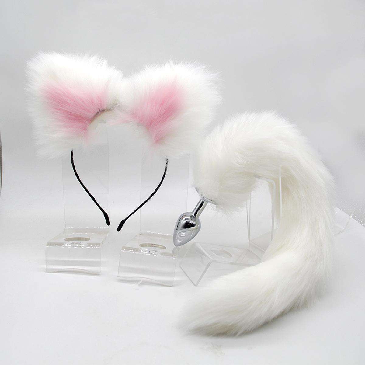 Multicolored tail, plush hairpin, ear clip, role play, anal plug