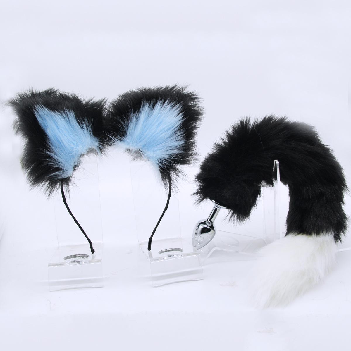Multicolored tail, plush hairpin, ear clip, role play, anal plug