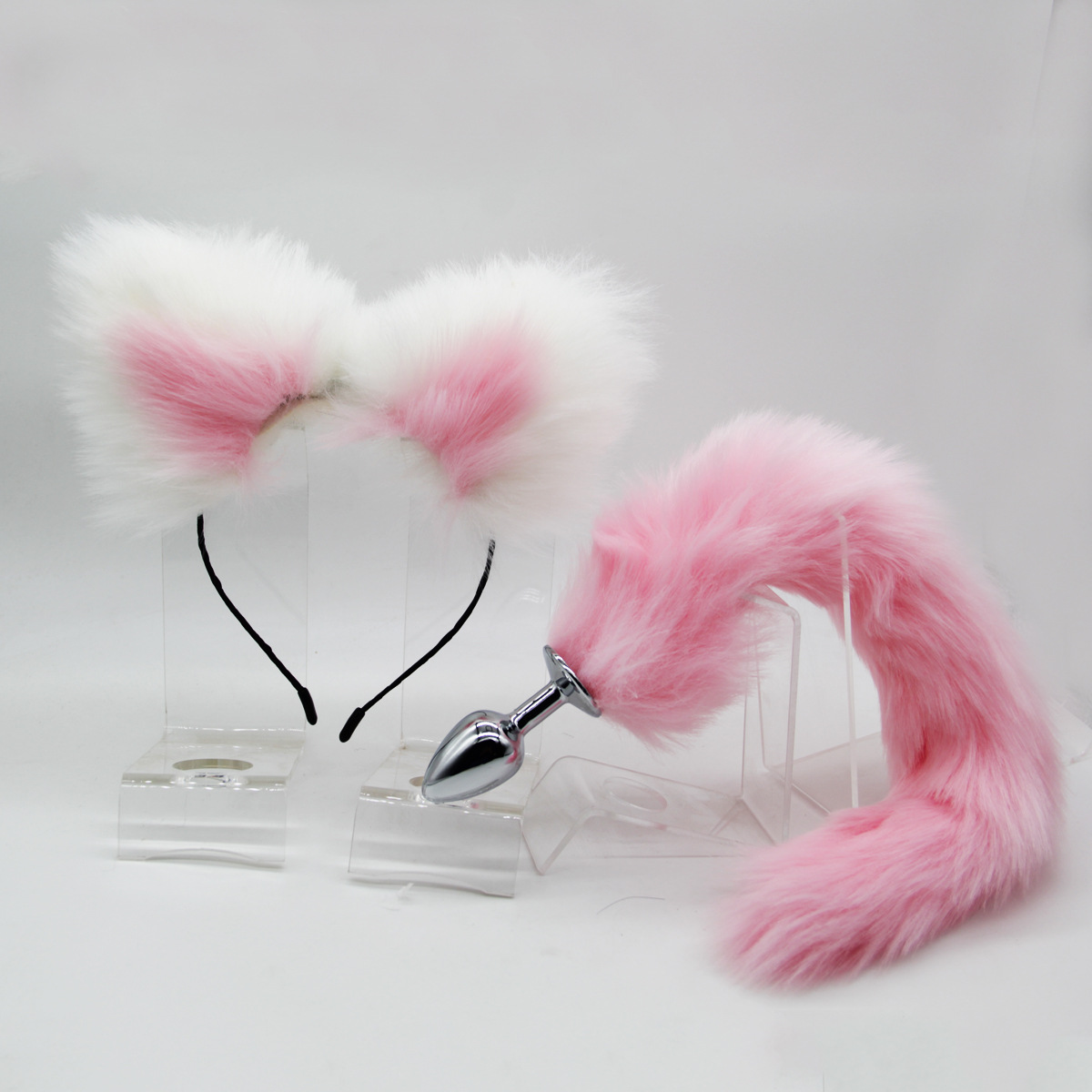 Pink White headband+pink tail