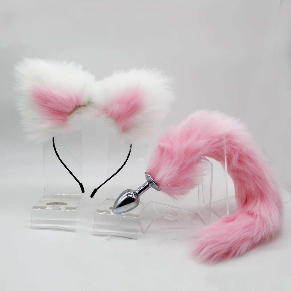 Pink White headband+pink tail