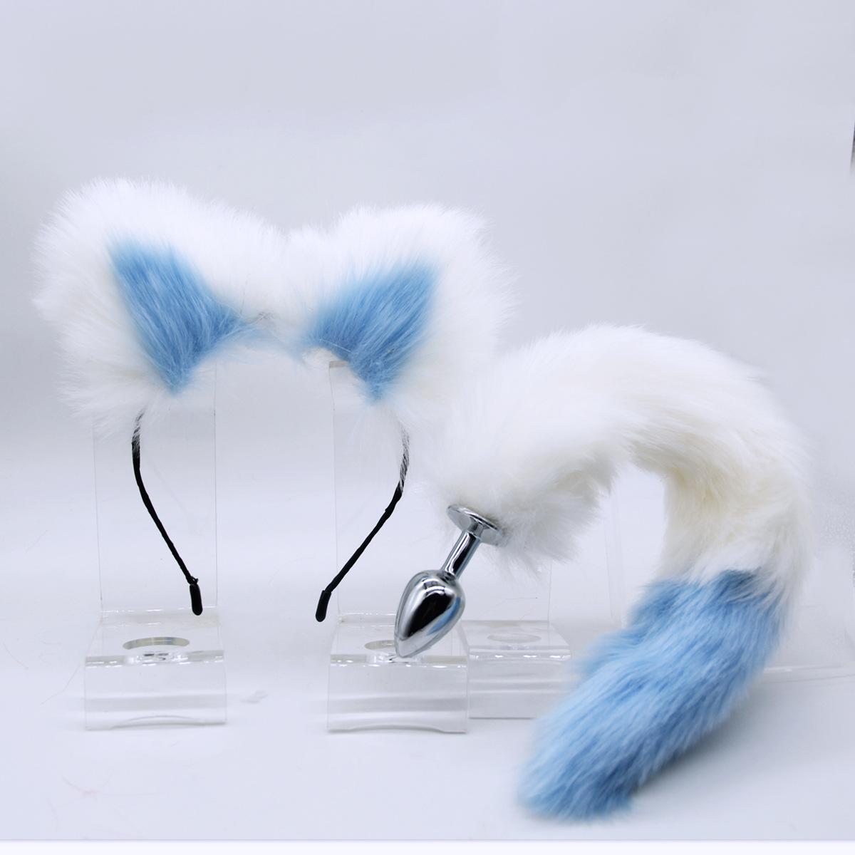Blue white headband+blue white tail