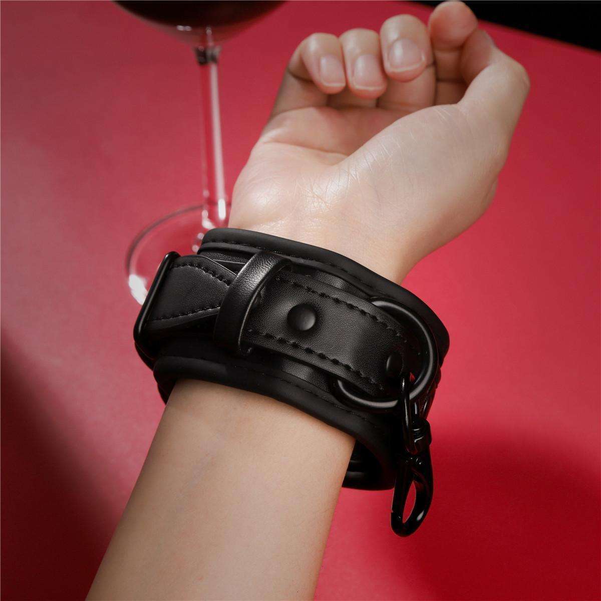 SM bondage handcuffs soft leather black