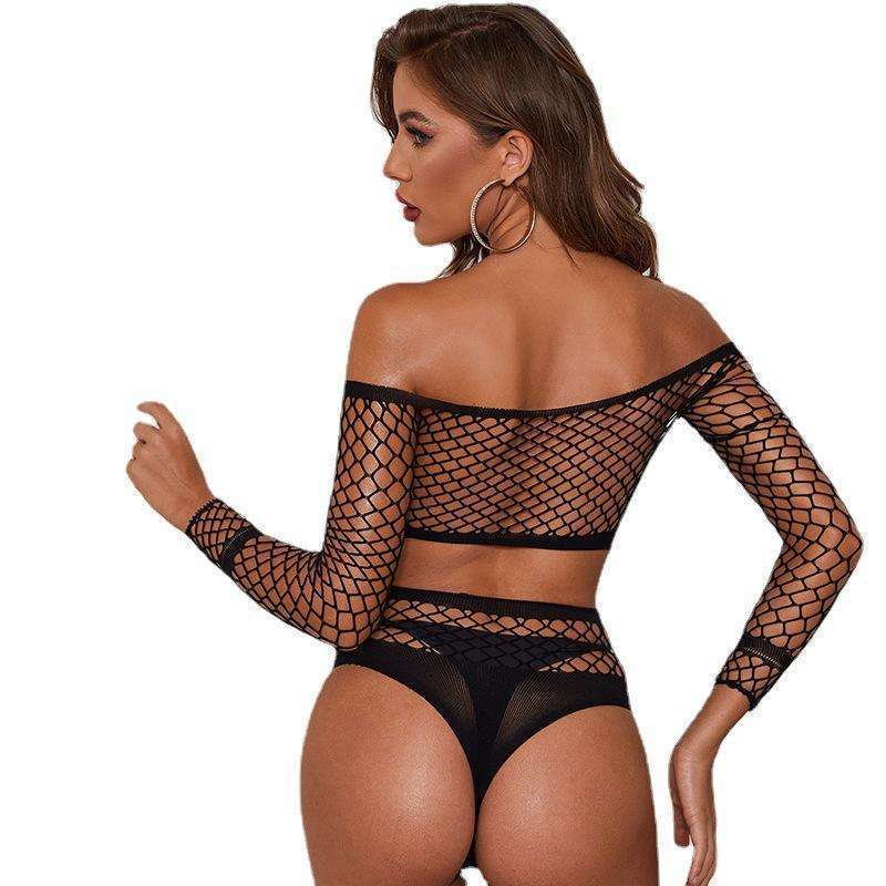 Sexy Lingerie Mesh Fishnet,Women Lingerie Sets 2 Piece,Long sleeve