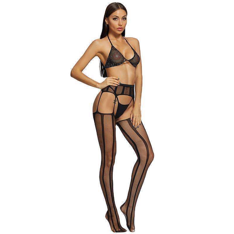 Women Sexy Lingerie Bikini Sets,3 Piece,With Garter Belt