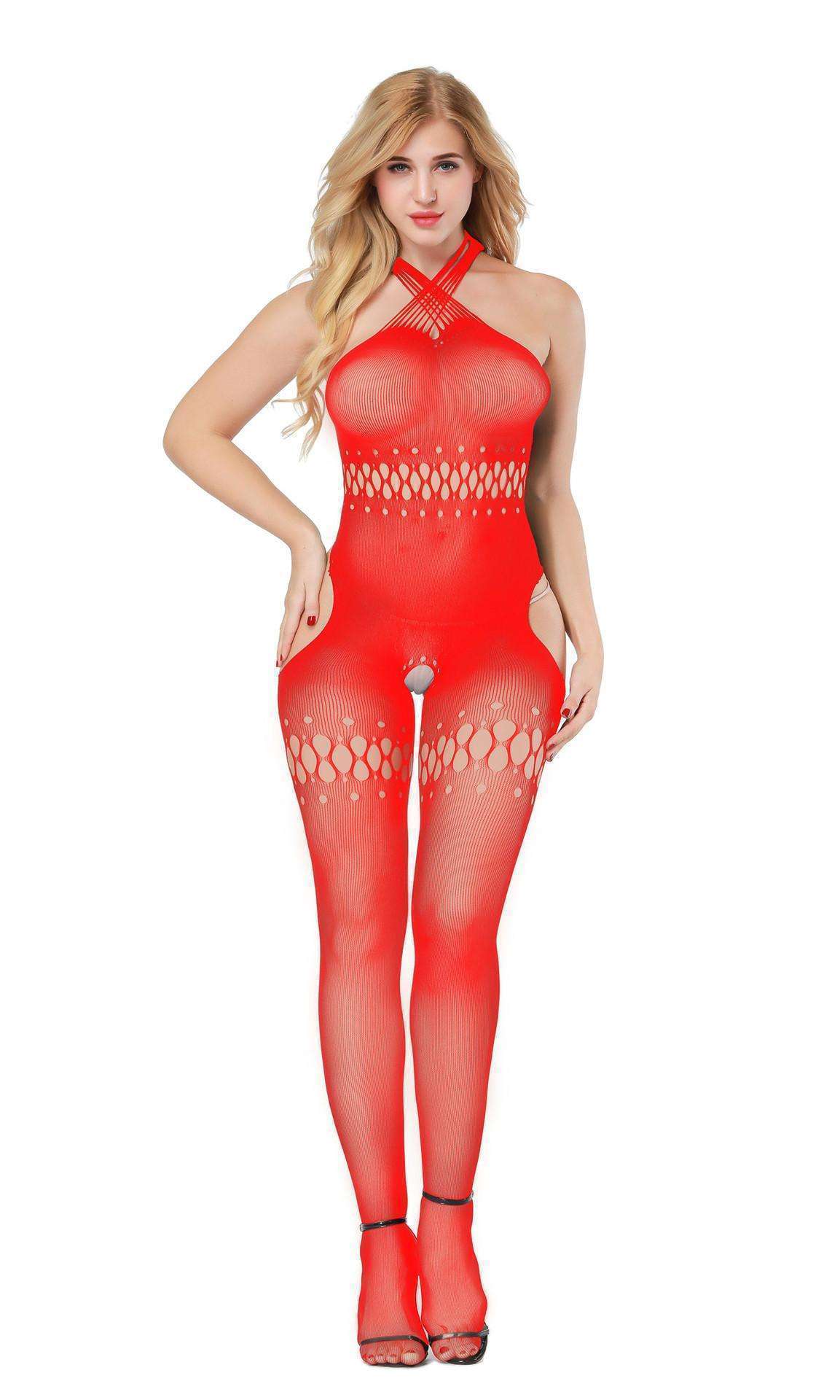 One Piece Bodysuit,Sexy Halter Open Back,Open net