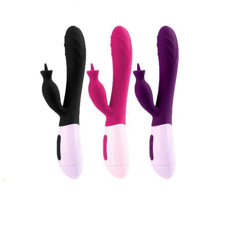 Silicone G-point vibrator, female tongue licking Masturbator