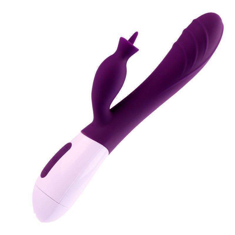 Silicone G-point vibrator, female tongue licking Masturbator