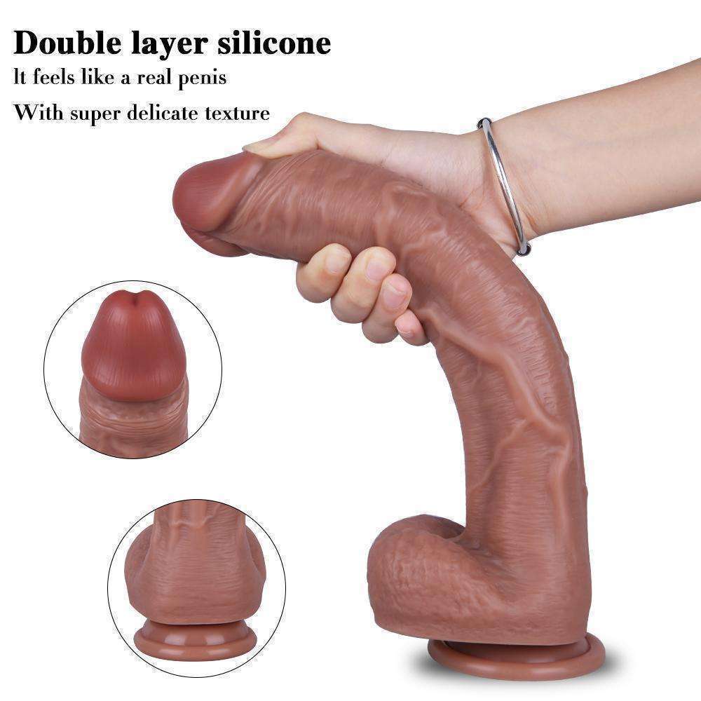 Double liquid silicone upturned dildo with sucker Lamb skin dildo (B78)