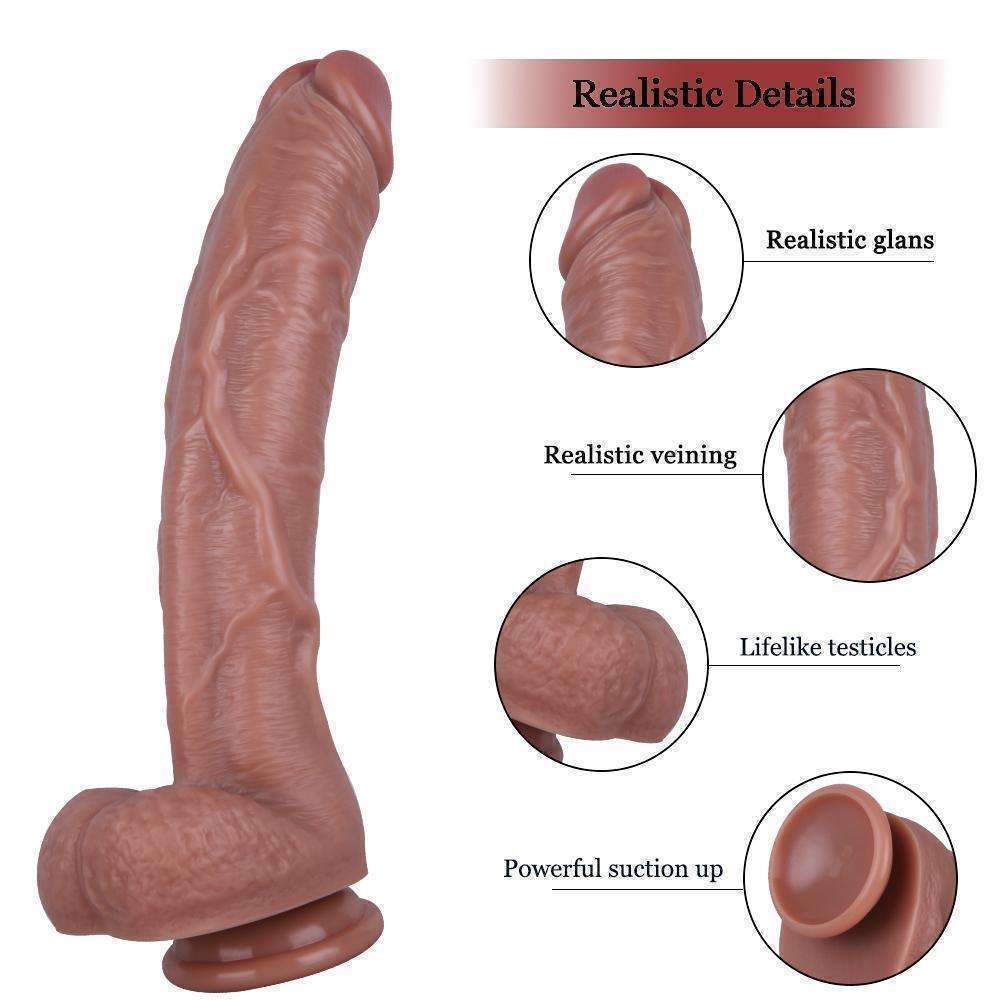 Double liquid silicone upturned dildo with sucker Lamb skin dildo (B78)