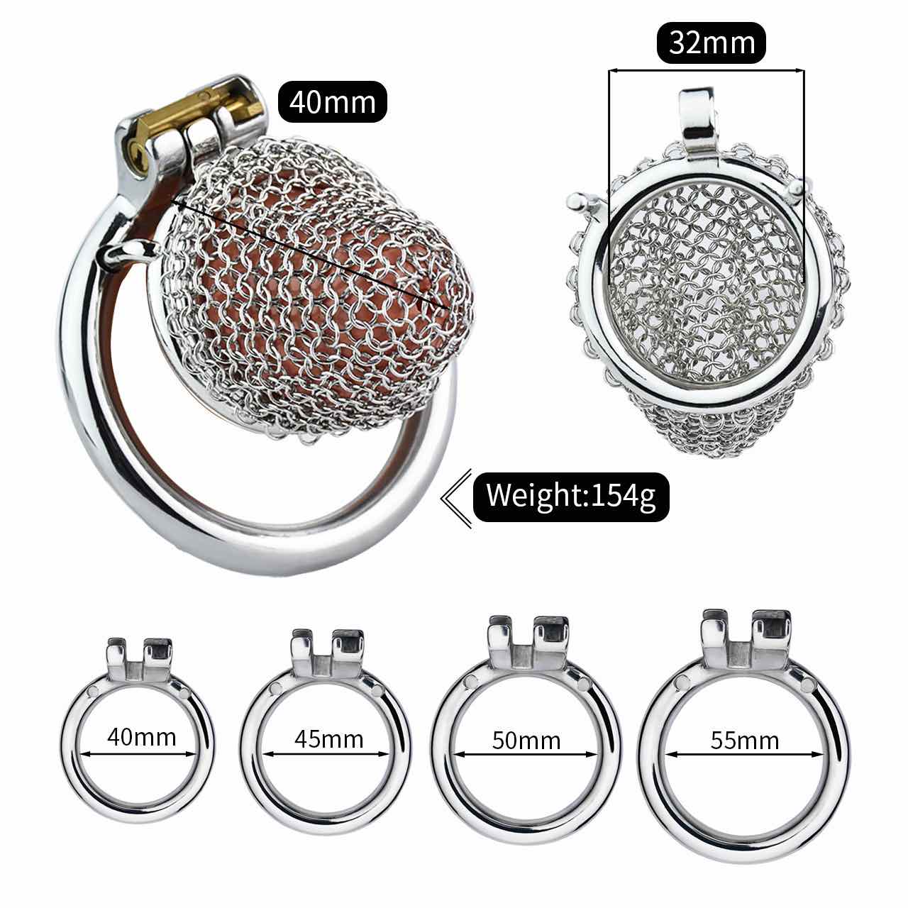 Metal Chastity Cage Mesh Male Locks Devices - Cage Length:  40 mm/1.6 inch (S)