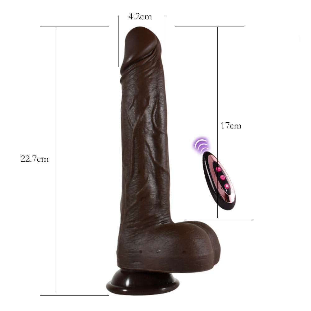 8.9 inch silicone black / Negro dildo Vibration, heating, telescopic,Wireless remote control