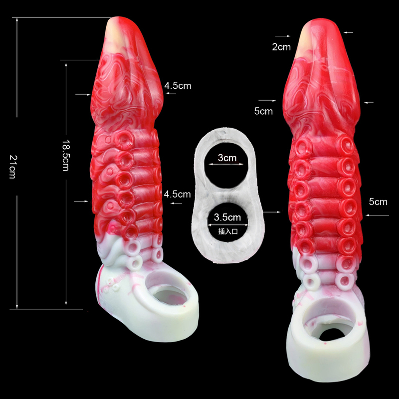 Hollow Penis Extension With Scrotum Ring - Red