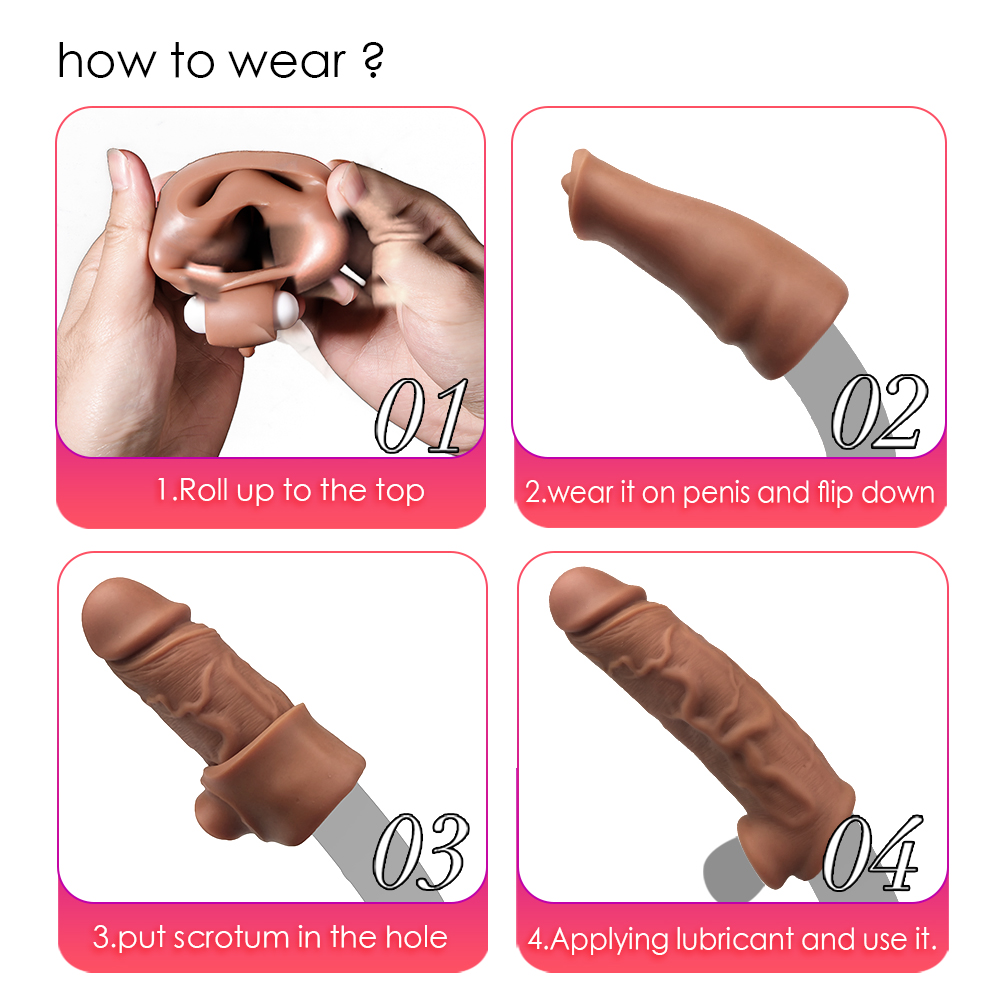 Vibration liquid silicone dildo penis extension sleeve
