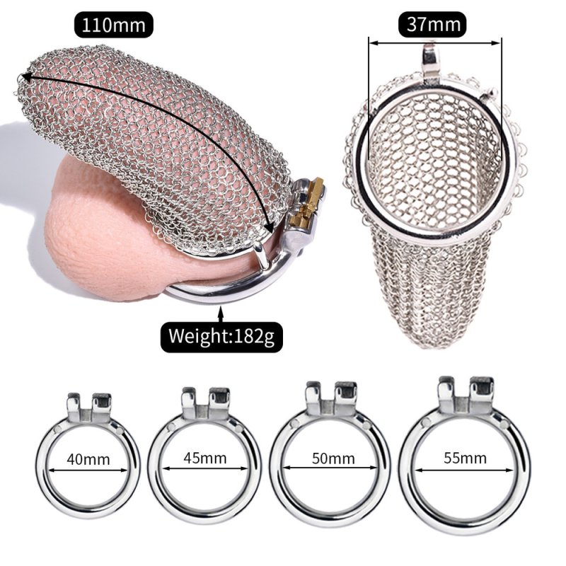 Metal Chastity Cage Mesh Male Locks Devices - Cage Length: 110 mm/4.3 inch (XL)