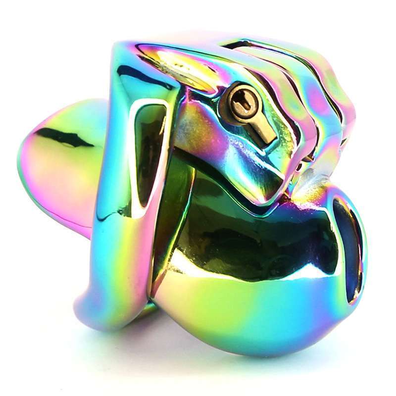 Rainbow Male Metal Chastity Cage HTV3