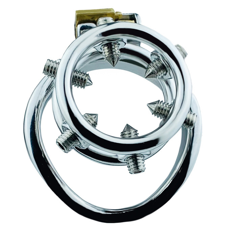 Rivet Screw Double Ring Chastity Lock Cage