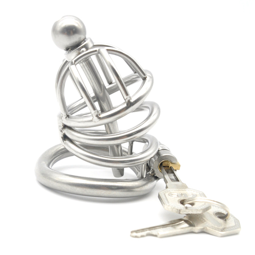 Bent Ring Chastity Cage with Metal Urethral Plug