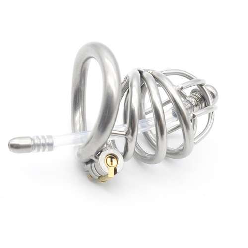 Bent Ring Chastity Cage with Silicone Urethral Plug