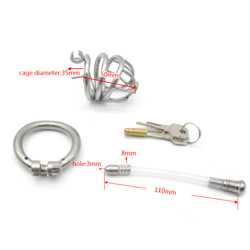 Bent Ring Chastity Cage with Silicone Urethral Plug