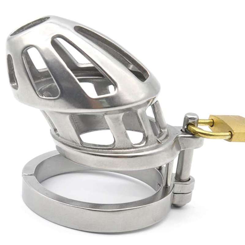 BON4M Stainless Steel Locking Cock Cage Chastity