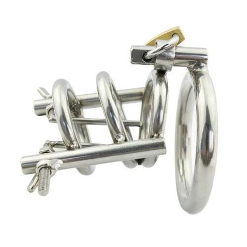 Stainless Steel Urethral Spreader CBT Chastity Cage