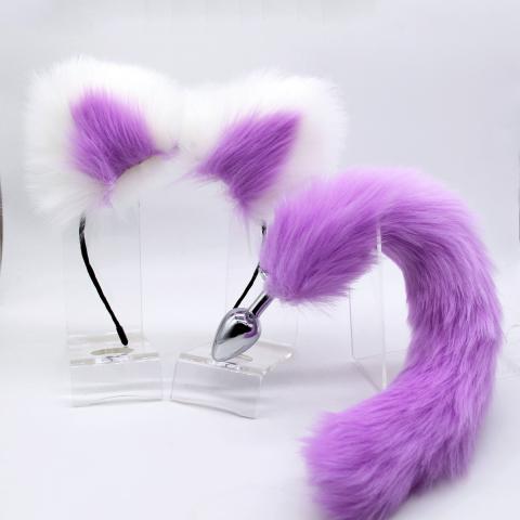 Multicolored tail, plush hairpin, ear clip, role play, anal plug