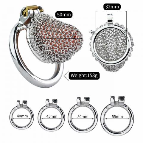 Metal Chastity Cage Mesh Male Locks Devices - Cage Length:  50 mm/2.0 inch (M)