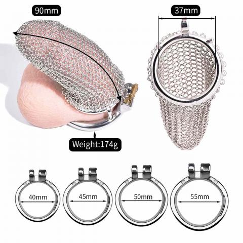 Metal Chastity Cage Mesh Male Locks Devices - Cage Length: 90 mm/3.5 inch (XL)