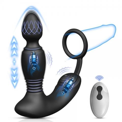 Prostate Rotation Anal Plug with Cock Ring Remote control of 9-frequency vibration